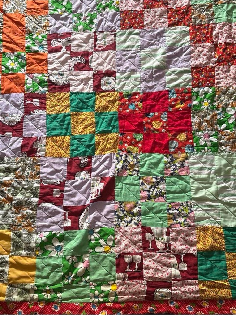 Vintage Patchwork Quilt - Multicolor Cotton Cottagecore Shabby Chic Grandmacore - Picture 6 of 9